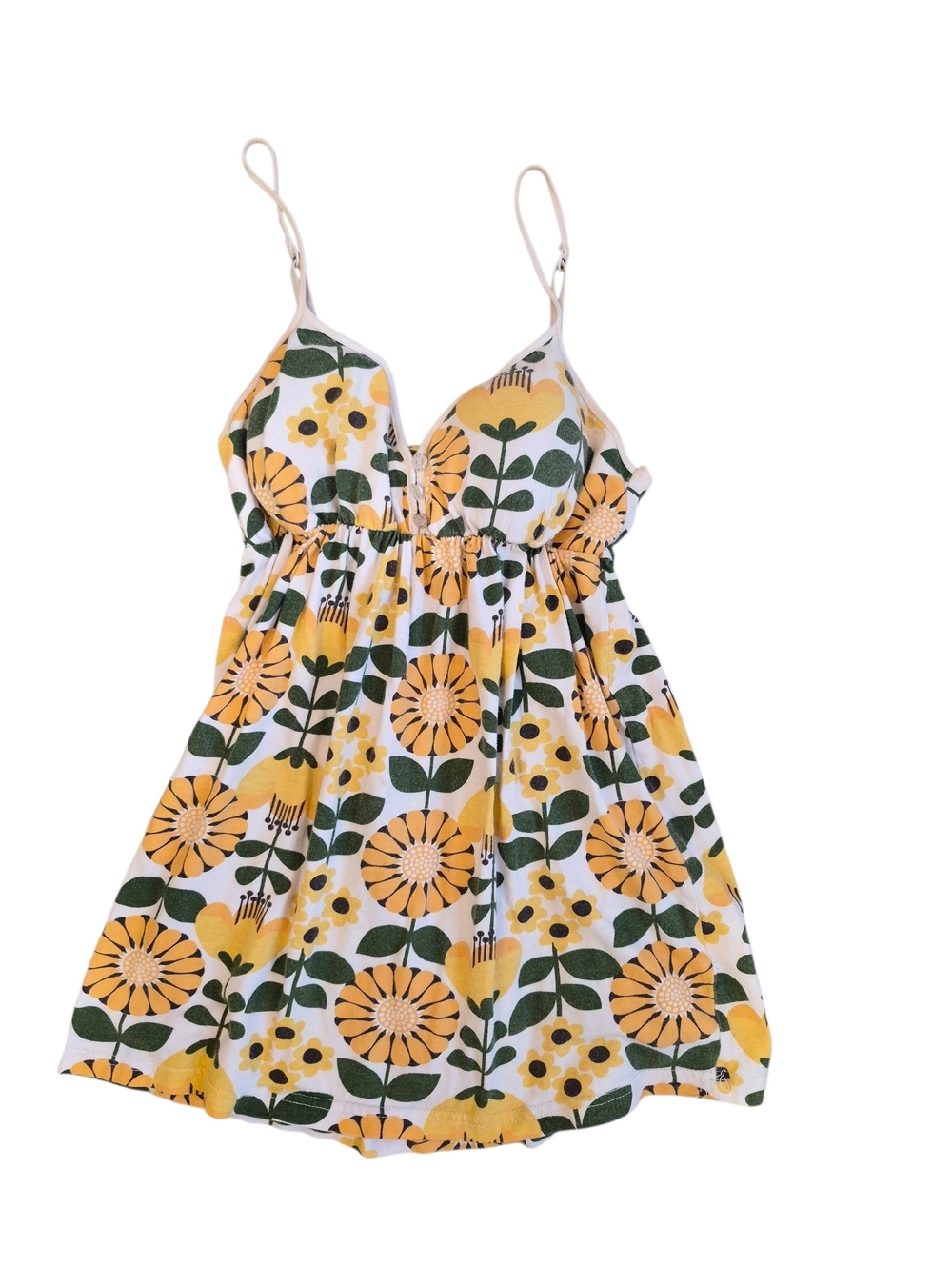 Energie Yellow Floral Tank with Green Leaf Print
